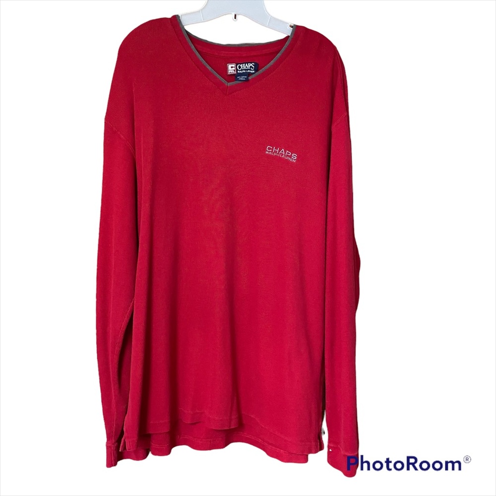 Vintage Chaps Ralph Lauren red pullover mens size XL long sleeve Vneck gray trim